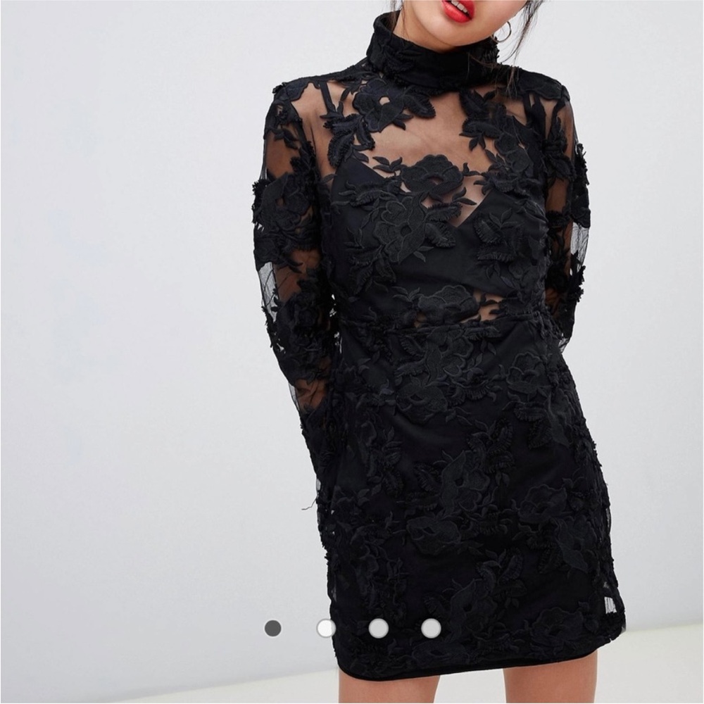 ASOS Black Floral Lace Long Sleeve Dress